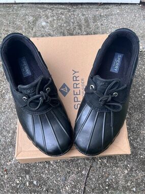 SPERRY Saltwater 1 Eye Black Waterproof Microfleece Lined Duck Shoes Sz. 9